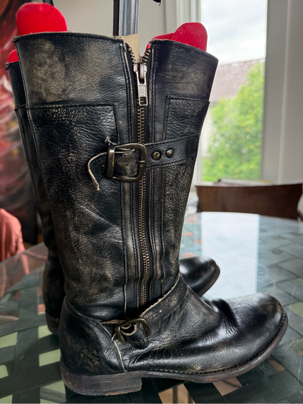 BED|STU Black Leather Mid-Calf Buckle Boots